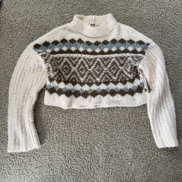 Free People Cream and Brown Patterned Turtleneck Sweater - Picture 2 of 4